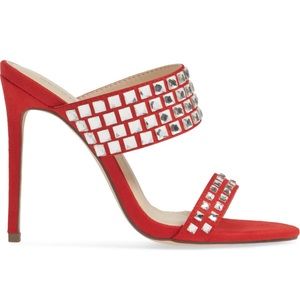 Lauren Lorraine red rhinestone embellished mules. Size 10